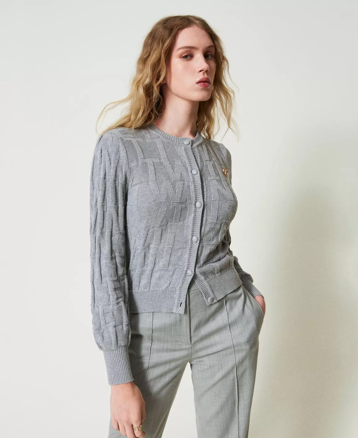 TWINSET Milano Pulls Et Cardigans*Cardigan En Coton Et Cachemire Avec Logo Gris Chiné Foncé