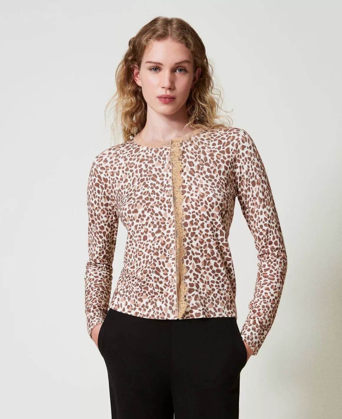 TWINSET Milano Pulls Et Cardigans*Cardigan En Maille Avec Imprimé Et Dentelle Multicolore Imprimé Animalier