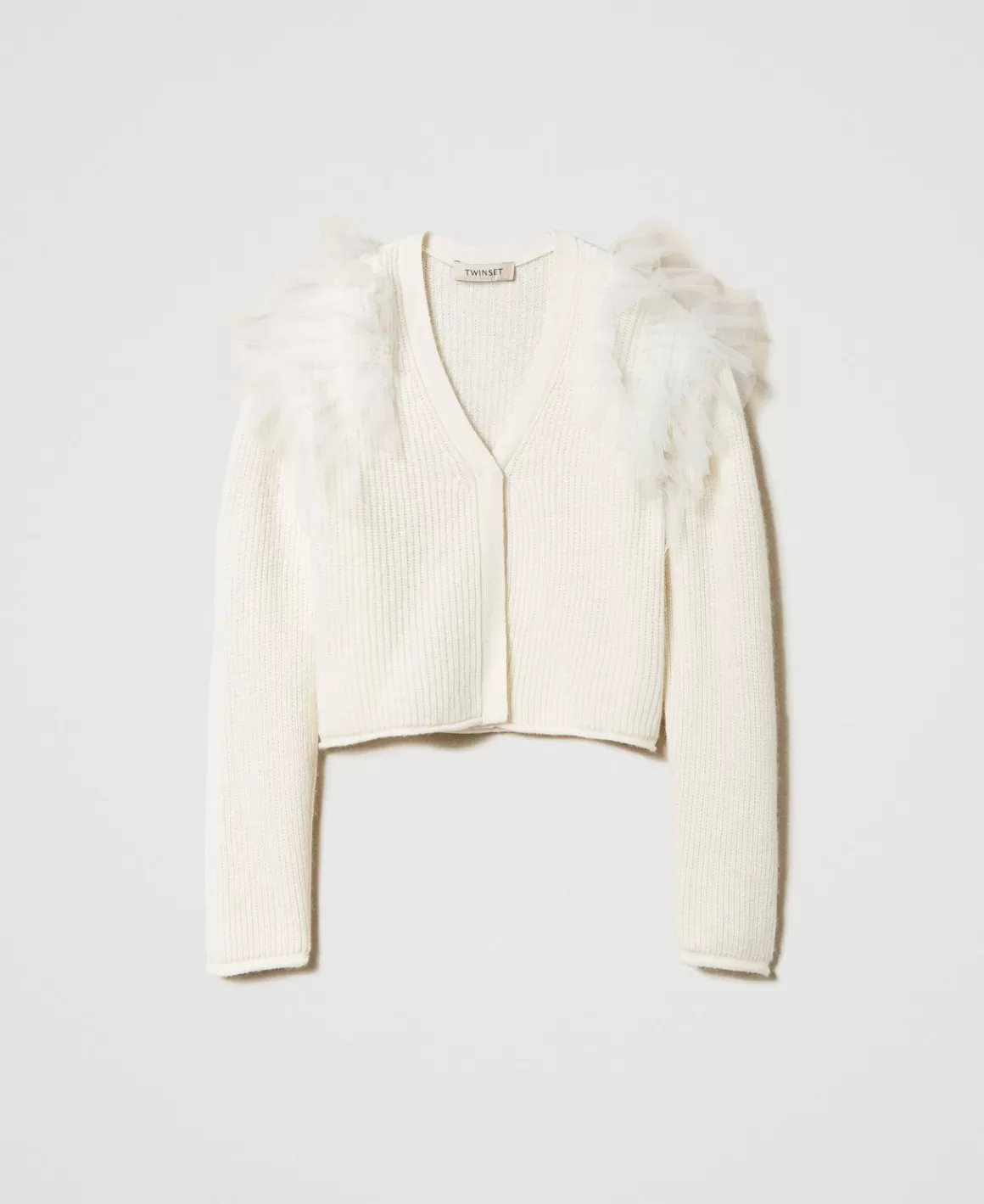 TWINSET Milano Pulls Et Cardigans*Cardigan Regular Avec Volants En Tulle Off White