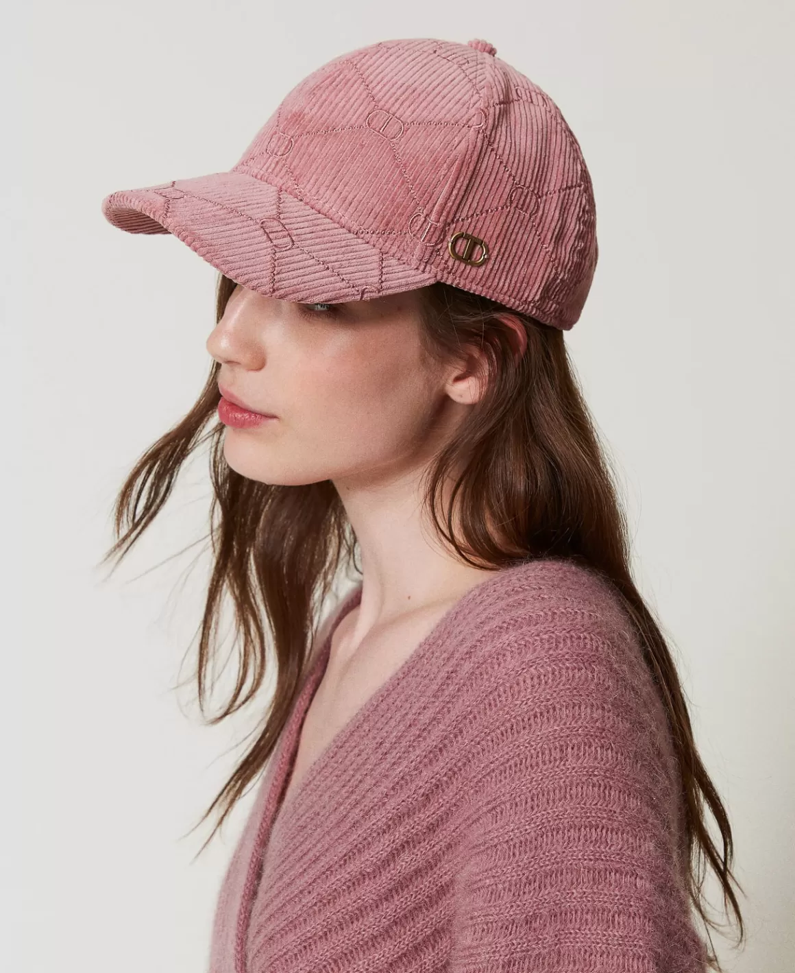 TWINSET Milano Chapeaux*Casquette De Baseball En Velours Avec Oval T Rose « Chocolate Ruby »