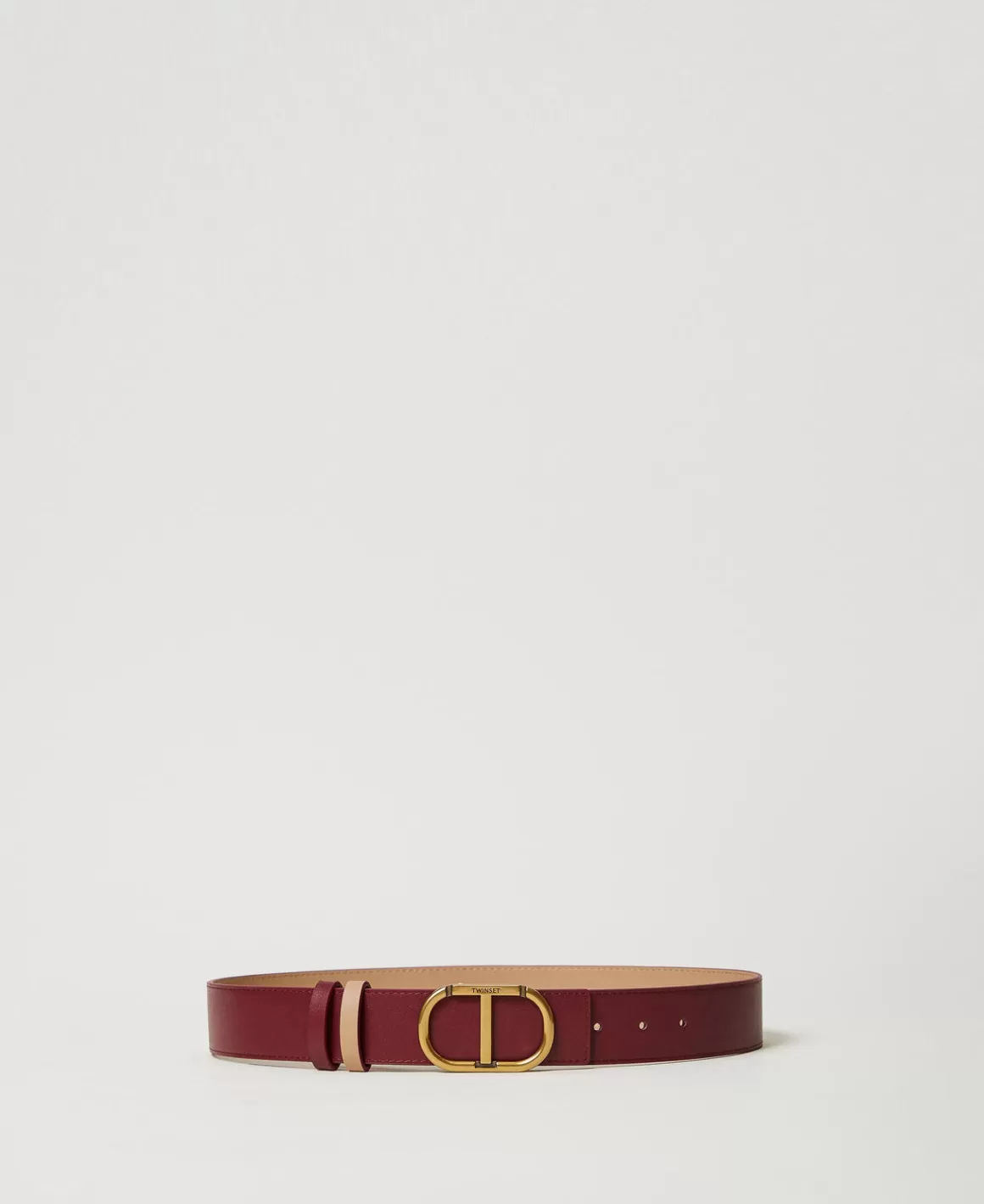 TWINSET Milano Ceintures*Ceinture Réversible En Cuir Avec Oval T Bicolore Red Plum/Marron « Sandy Brown »