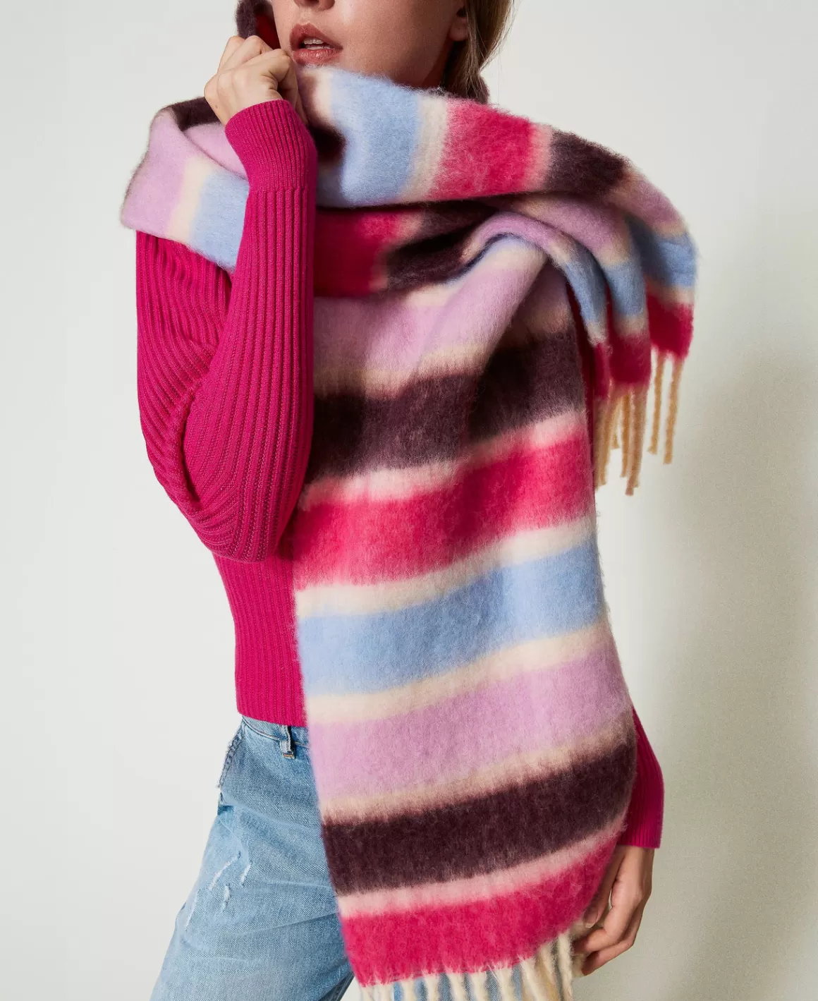 TWINSET Milano Écharpes*Écharpe Avec Rayures Multicolores Et Franges Multicolore Rayures Blanc Cassé