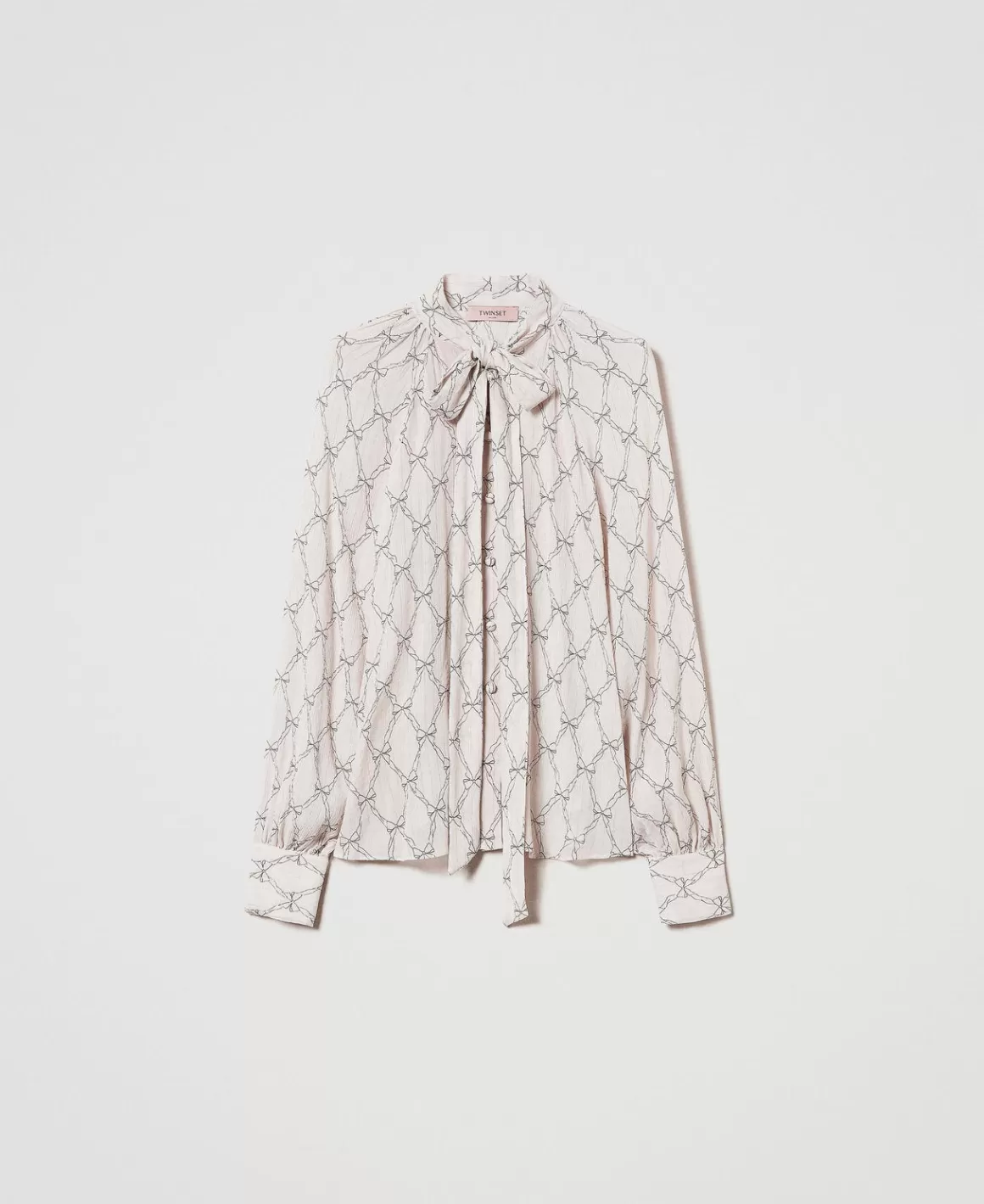 TWINSET Milano Blouses Et Chemises*Chemise En Crépon Avec Imprimé Nœuds Imprimé Nœuds Blanc « White Cream »/Noir