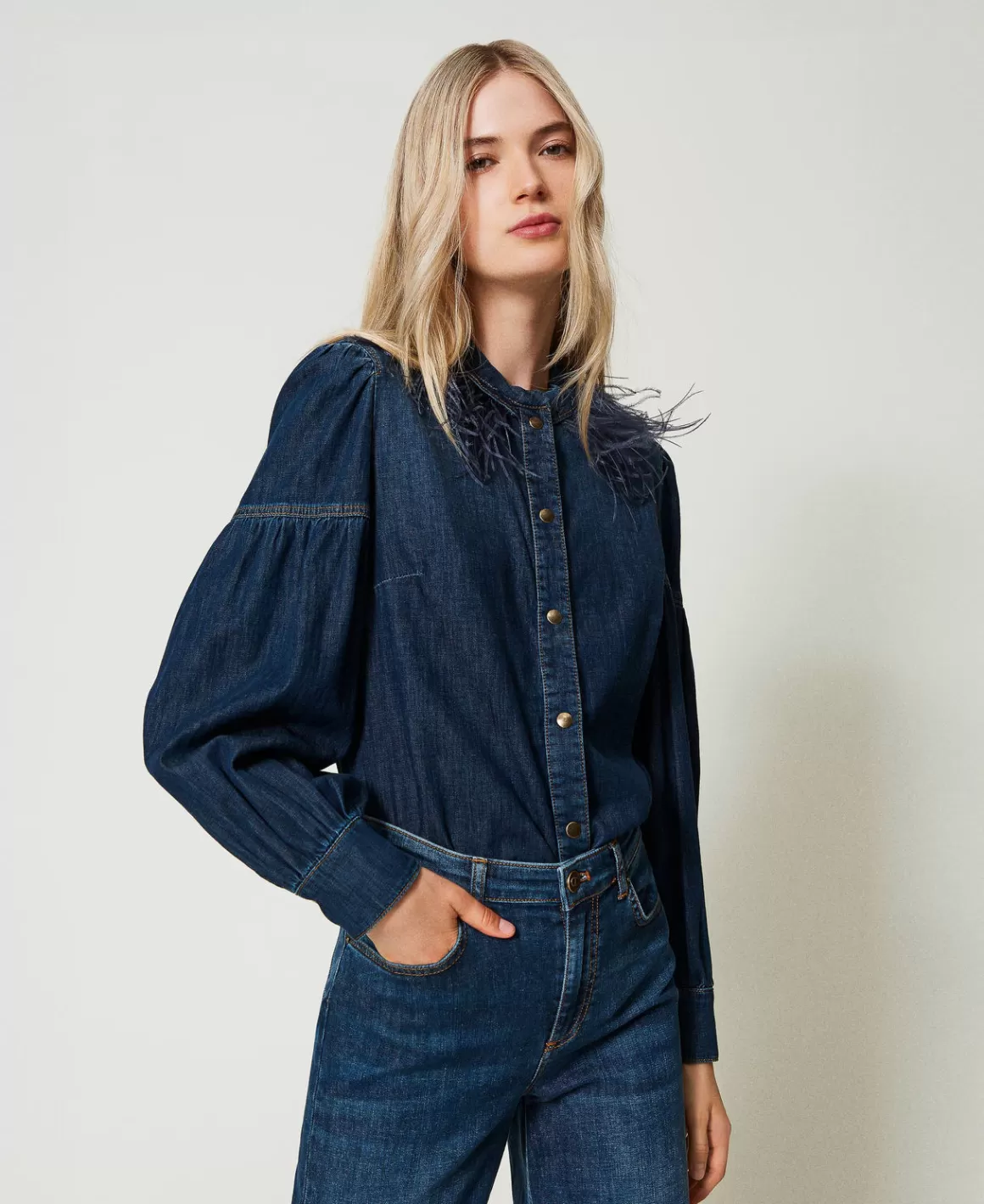 TWINSET Milano Blouses Et Chemises*Chemise En Jean Avec Plumes Denim Foncé