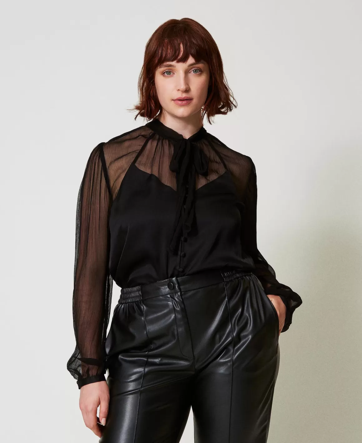 TWINSET Milano Blouses Et Chemises*Chemise En Satin Et Mousseline Noir