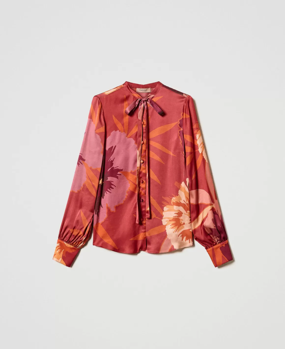 TWINSET Milano Blouses Et Chemises*Chemise En Satin Floral Grandes Fleurs Rouge/Red Plum