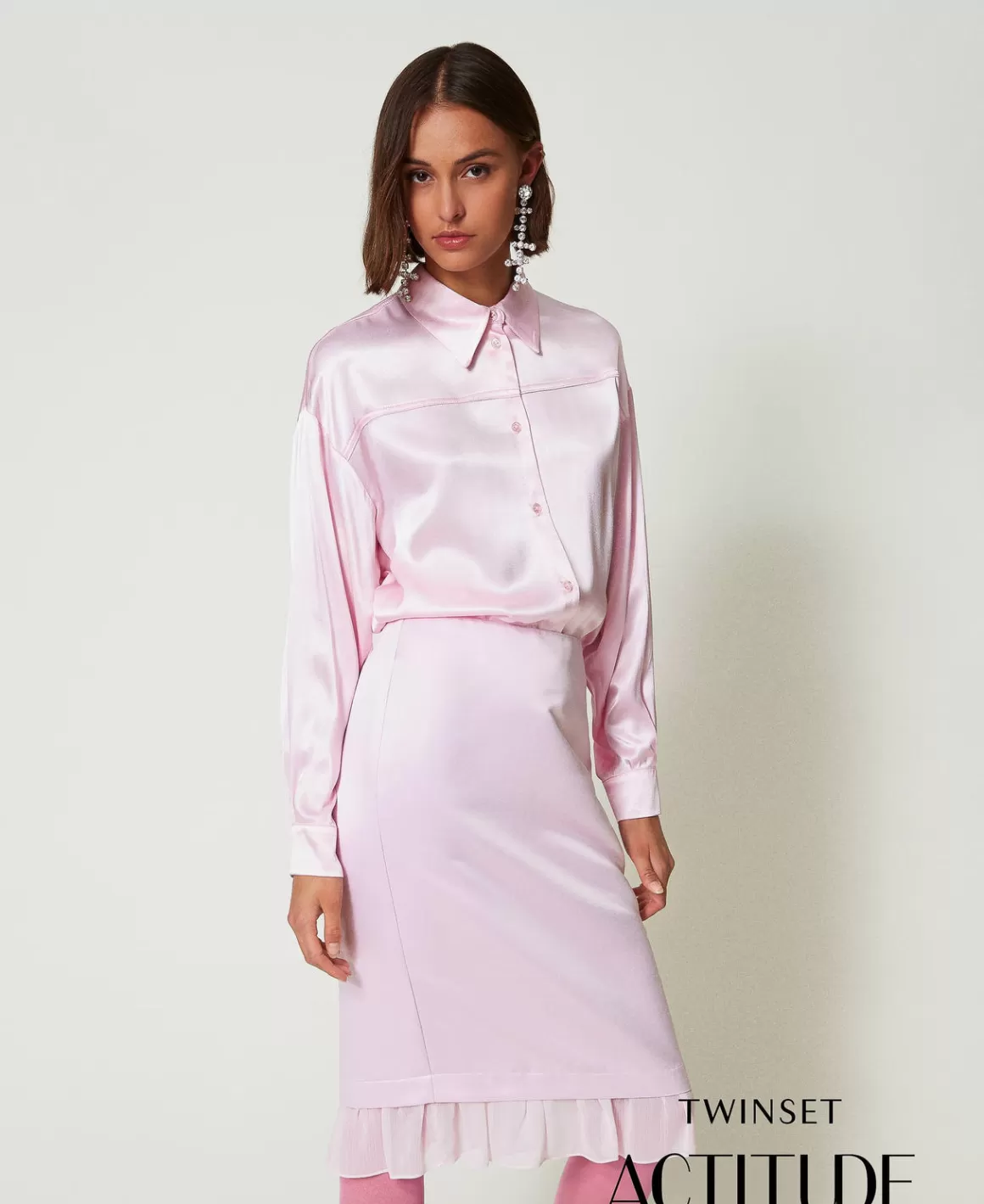 TWINSET Milano Blouses Et Chemises*Chemise En Satin Martelé Rose « Pink Tulle »