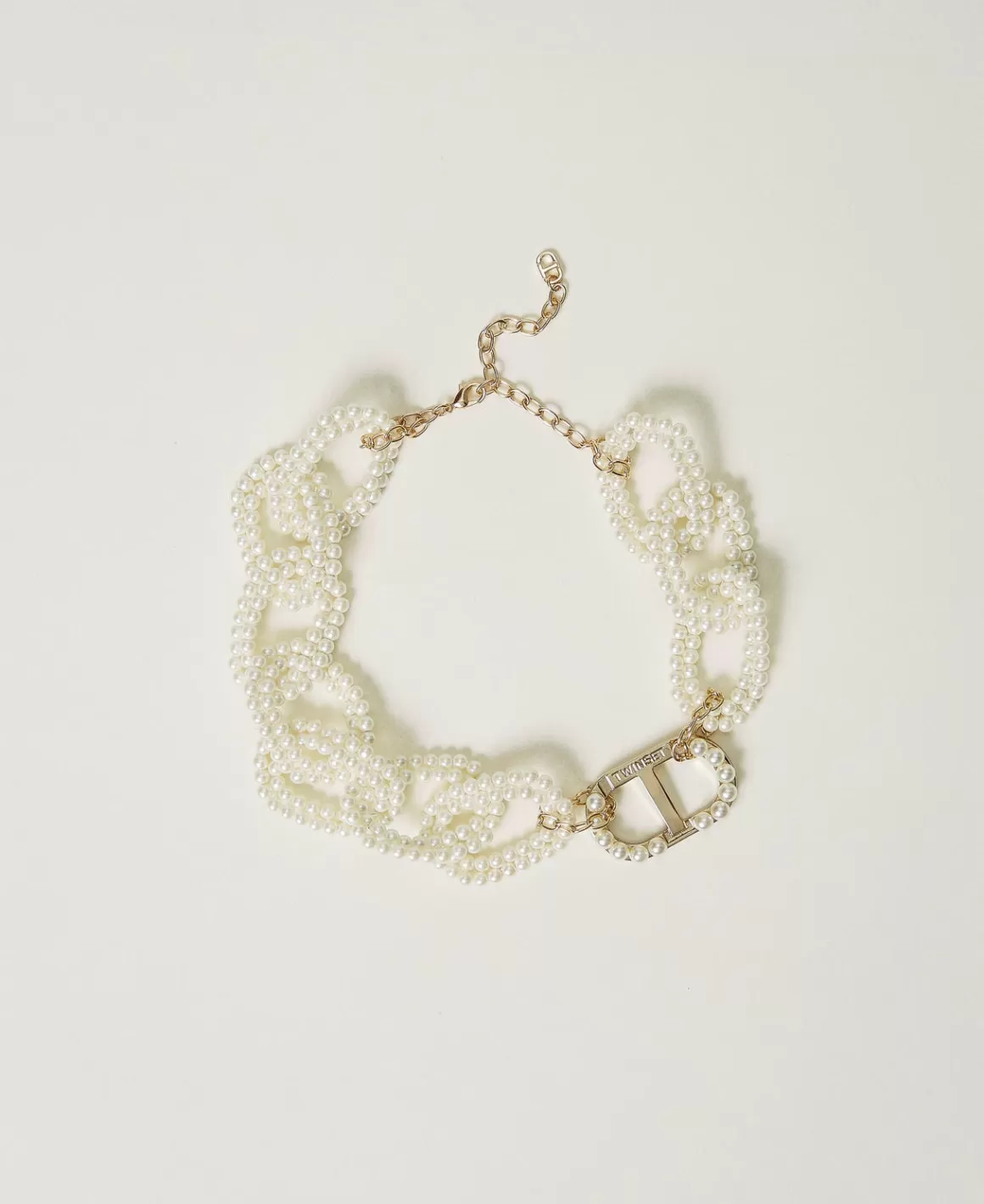 TWINSET Milano Bijoux*Collier Avec Chaîne De Perles Et Oval T Blanc « Old White »