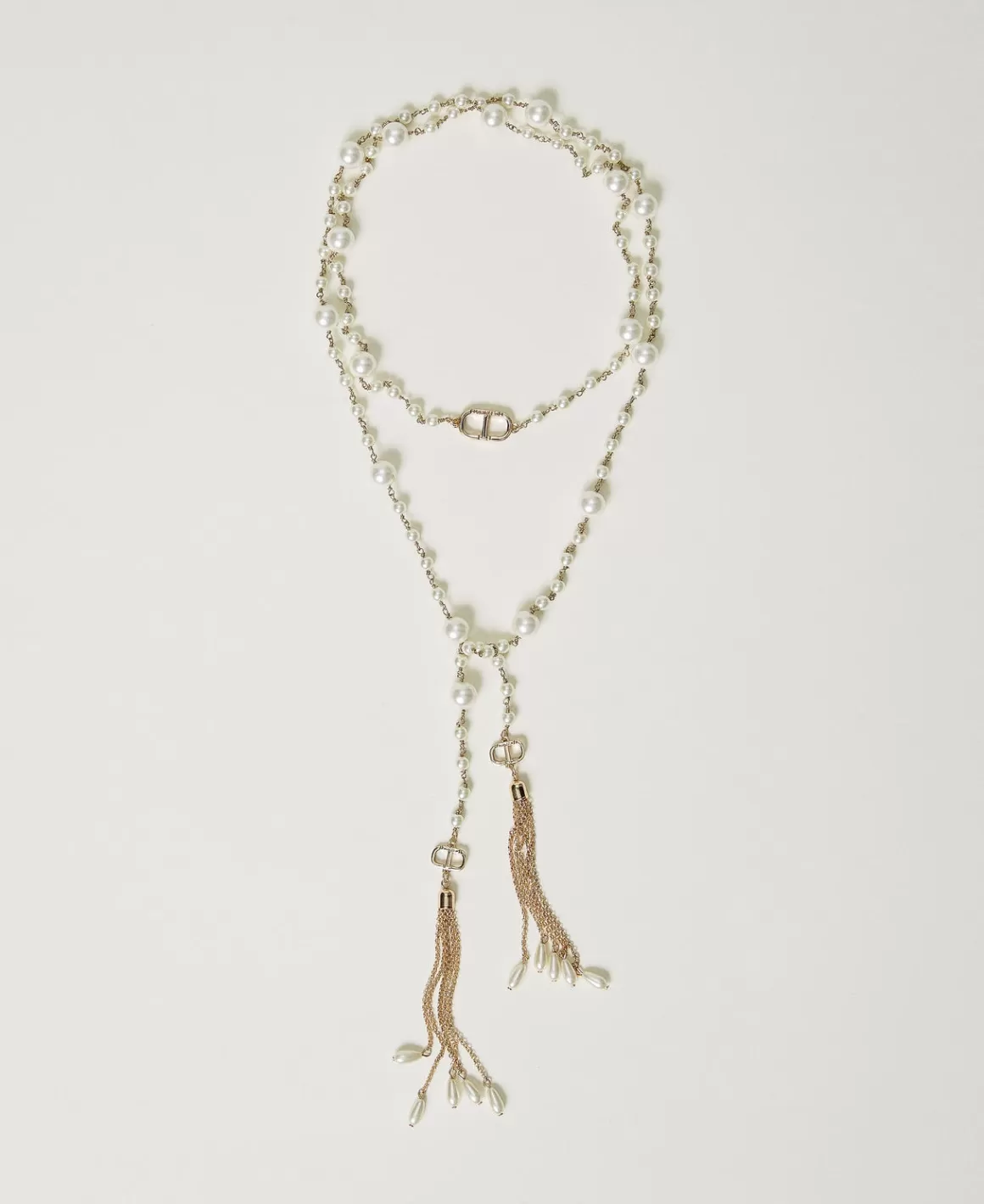 TWINSET Milano Bijoux*Collier Réglable Avec Pompons Pendants Blanc « Old White »