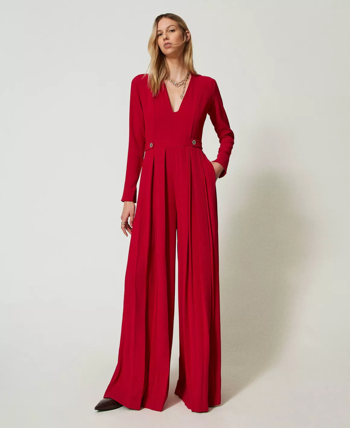 TWINSET Milano Robes Longues | Combinaisons*Combinaison En Crêpe Plissé Avec Boutons Rouge Vénitien