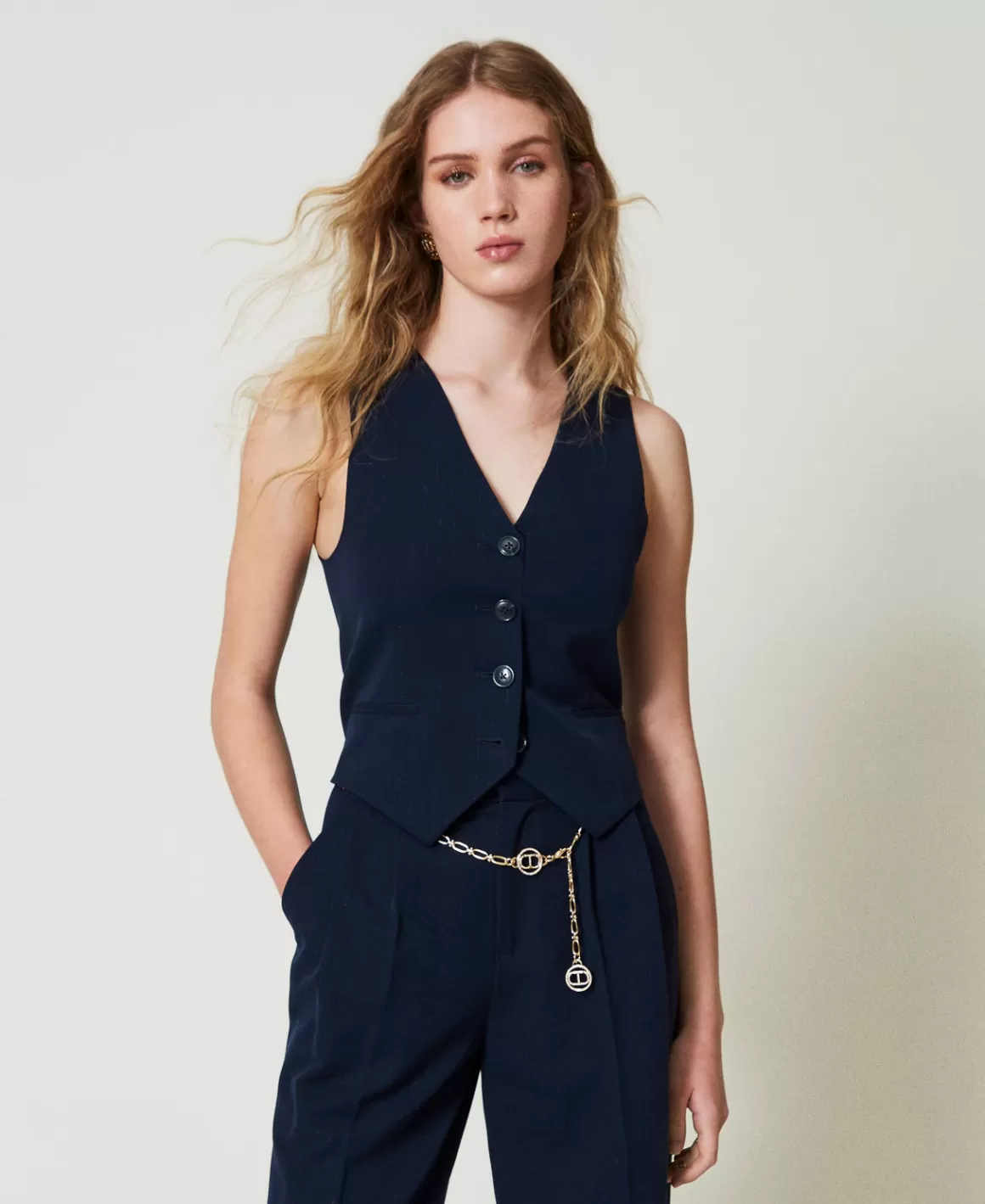 TWINSET Milano Blousons Et Doudounes | Blazers*Gilet Ajusté Rayé Avec Lurex Indigo Rayure Lurex