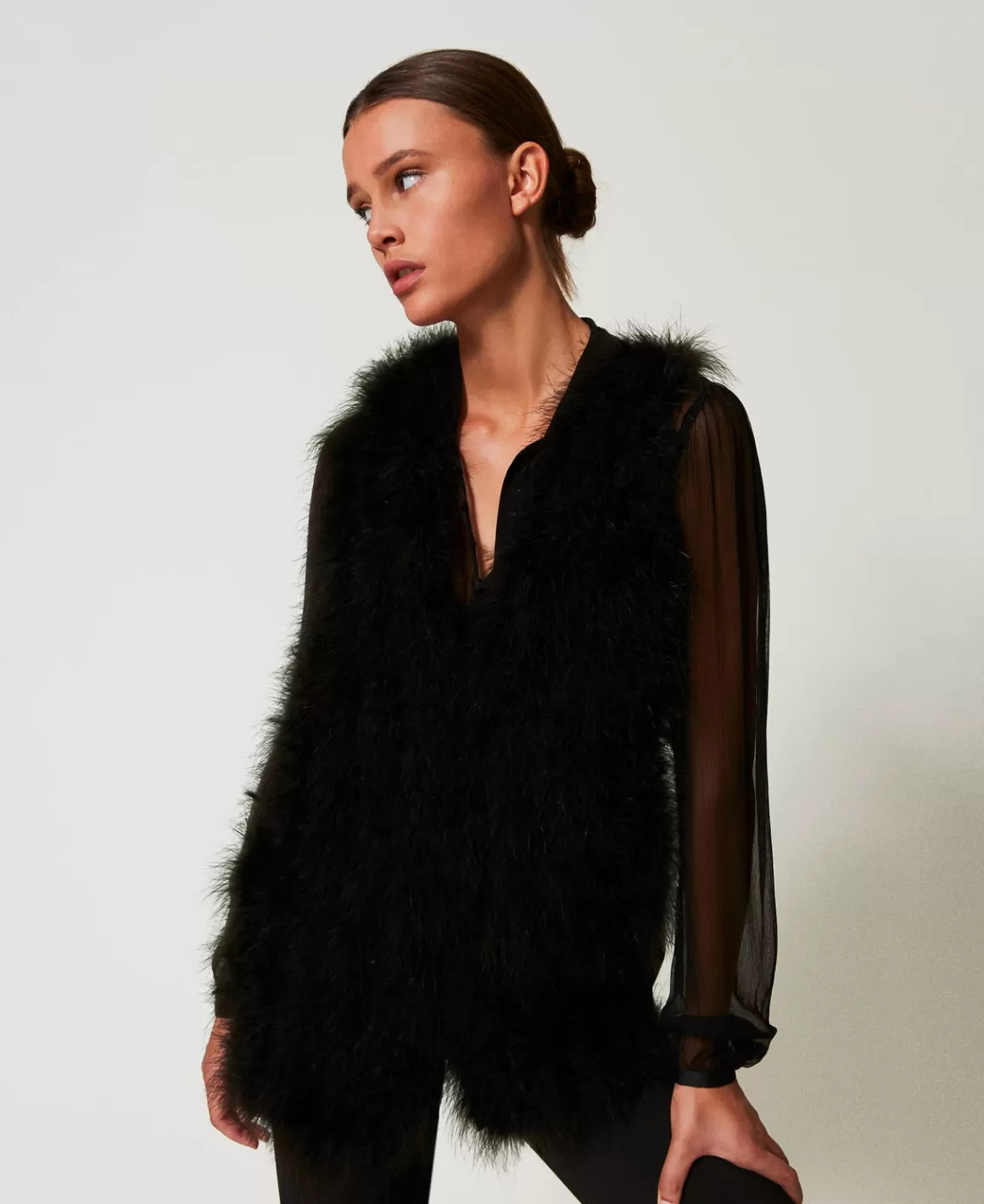 TWINSET Milano Blousons Et Doudounes*Gilet Avec Plumes Noir