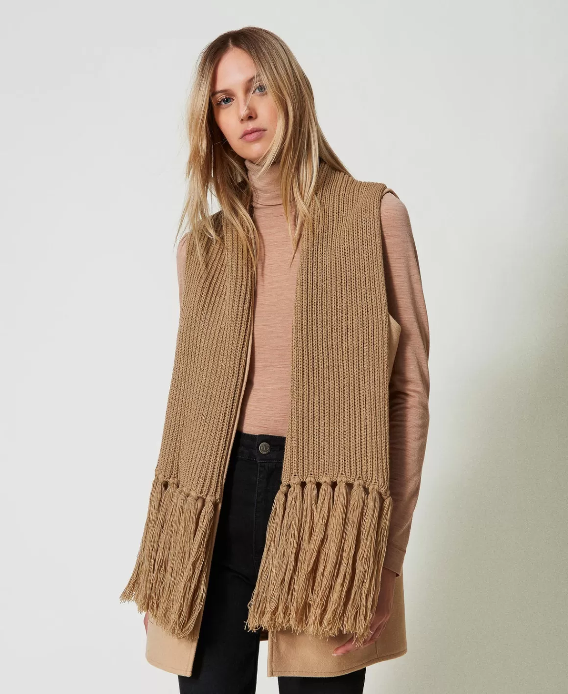 TWINSET Milano Blousons Et Doudounes*Gilet En Drap Avec Franges Marron « Sandy Brown »