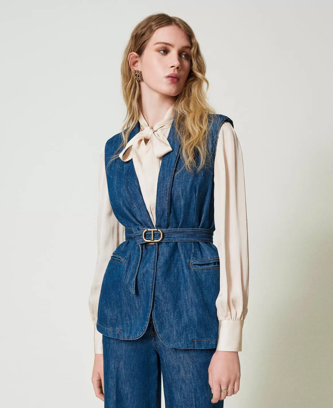 TWINSET Milano Blousons Et Doudounes | Blazers*Gilet En Jean Avec Ceinture Denim