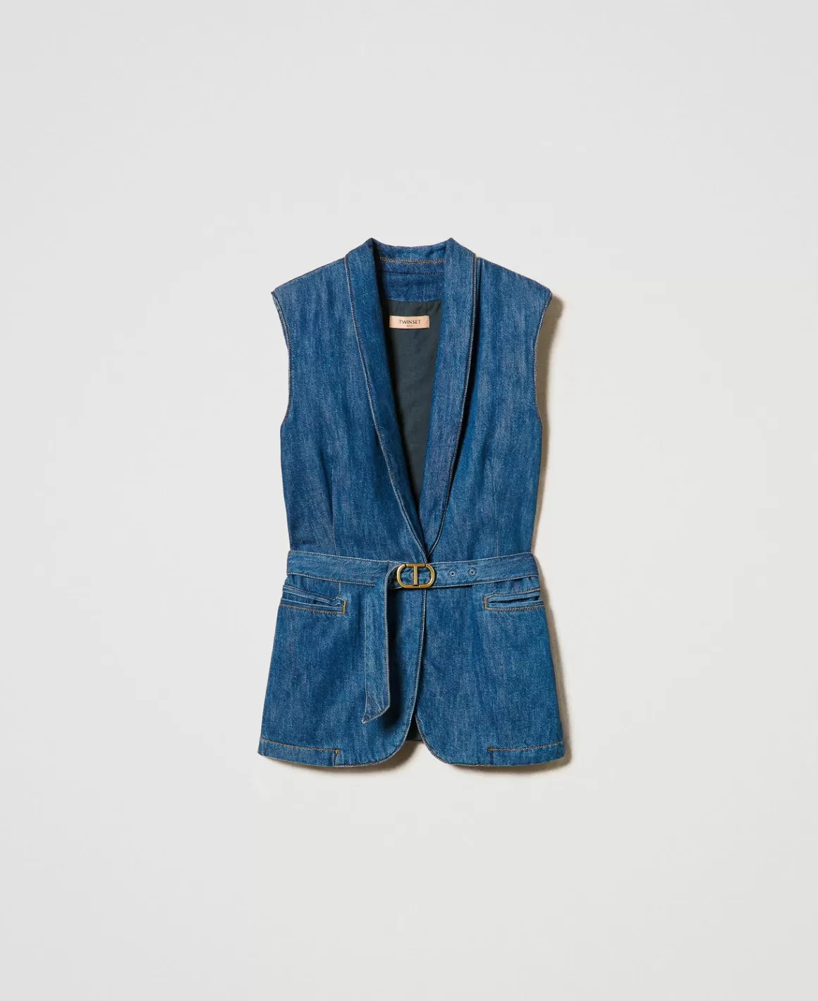 TWINSET Milano Blousons Et Doudounes | Blazers*Gilet En Jean Avec Ceinture Denim