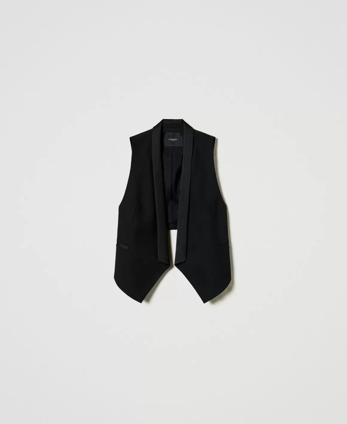 TWINSET Milano Blousons Et Doudounes | Blazers*Gilet En Sergé De Laine Mélangée Noir