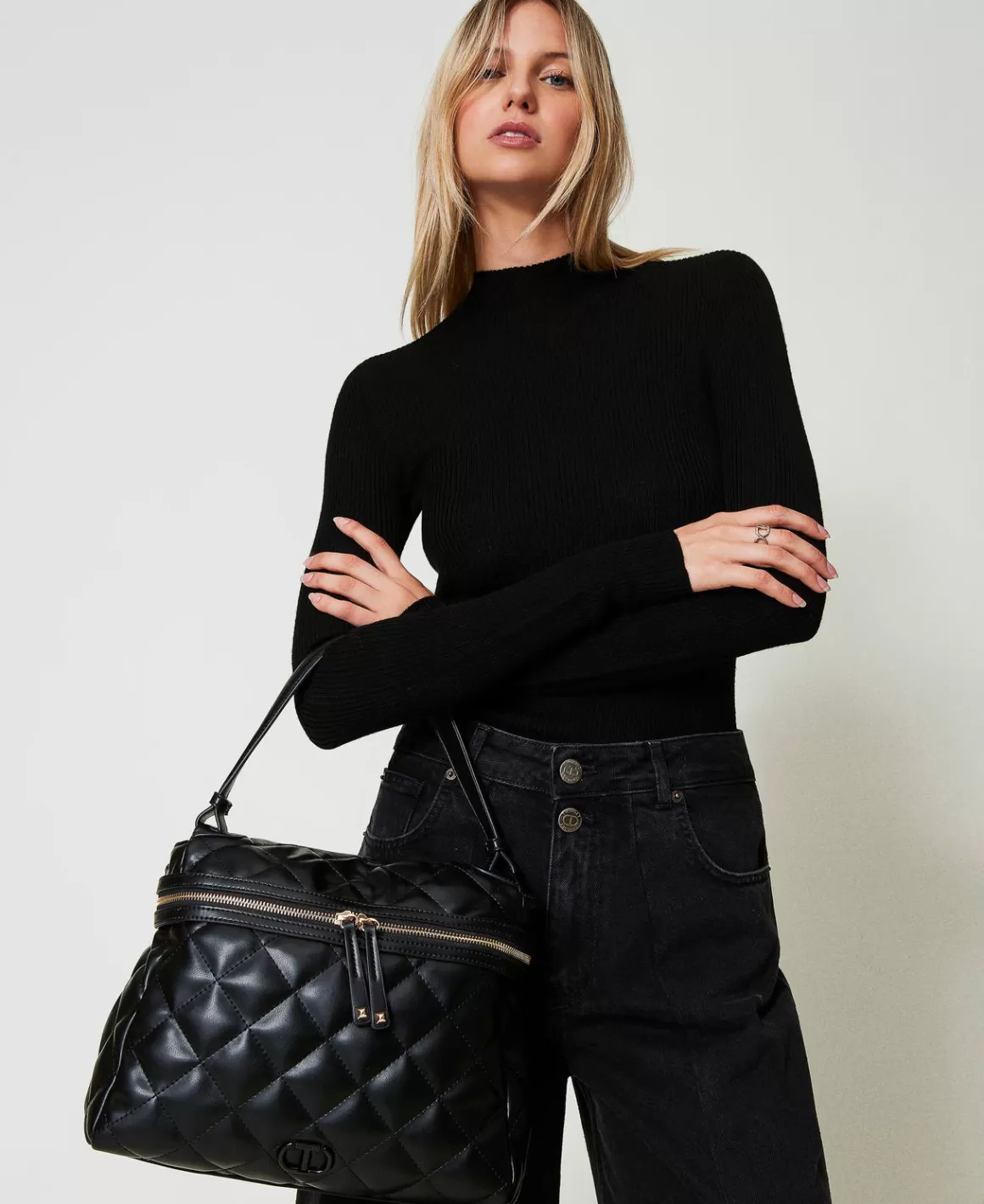 TWINSET Milano Sacs Porté Épaule | Sacs À Bandoulière*Grand Sac à Main «Cécile» Matelassé Noir