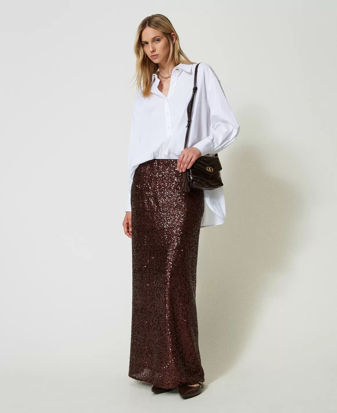 TWINSET Milano Jupes*Jupe Longue Avec Sequins All-over Chocolat