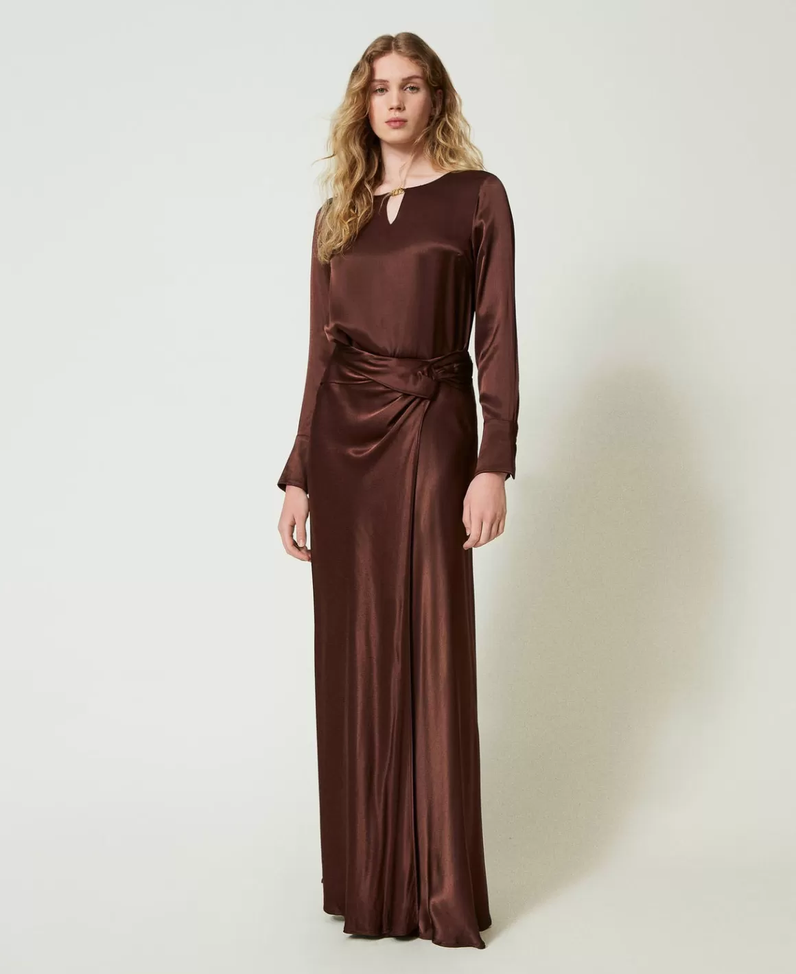 TWINSET Milano Jupes*Jupe Longue En Satin Avec Drapé Chocolat