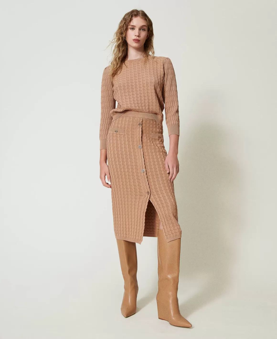 TWINSET Milano Jupes*Jupe Mi-longue Ajustée En Maille Avec Boutons Marron « Sandy Brown »