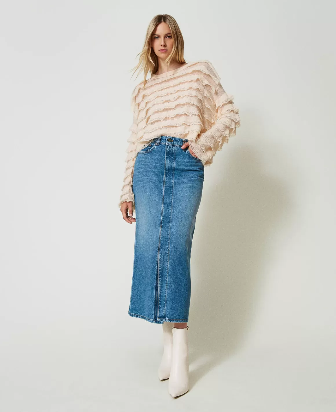 TWINSET Milano Jupes*Jupe Mi-longue En Jean Avec Fente Denim