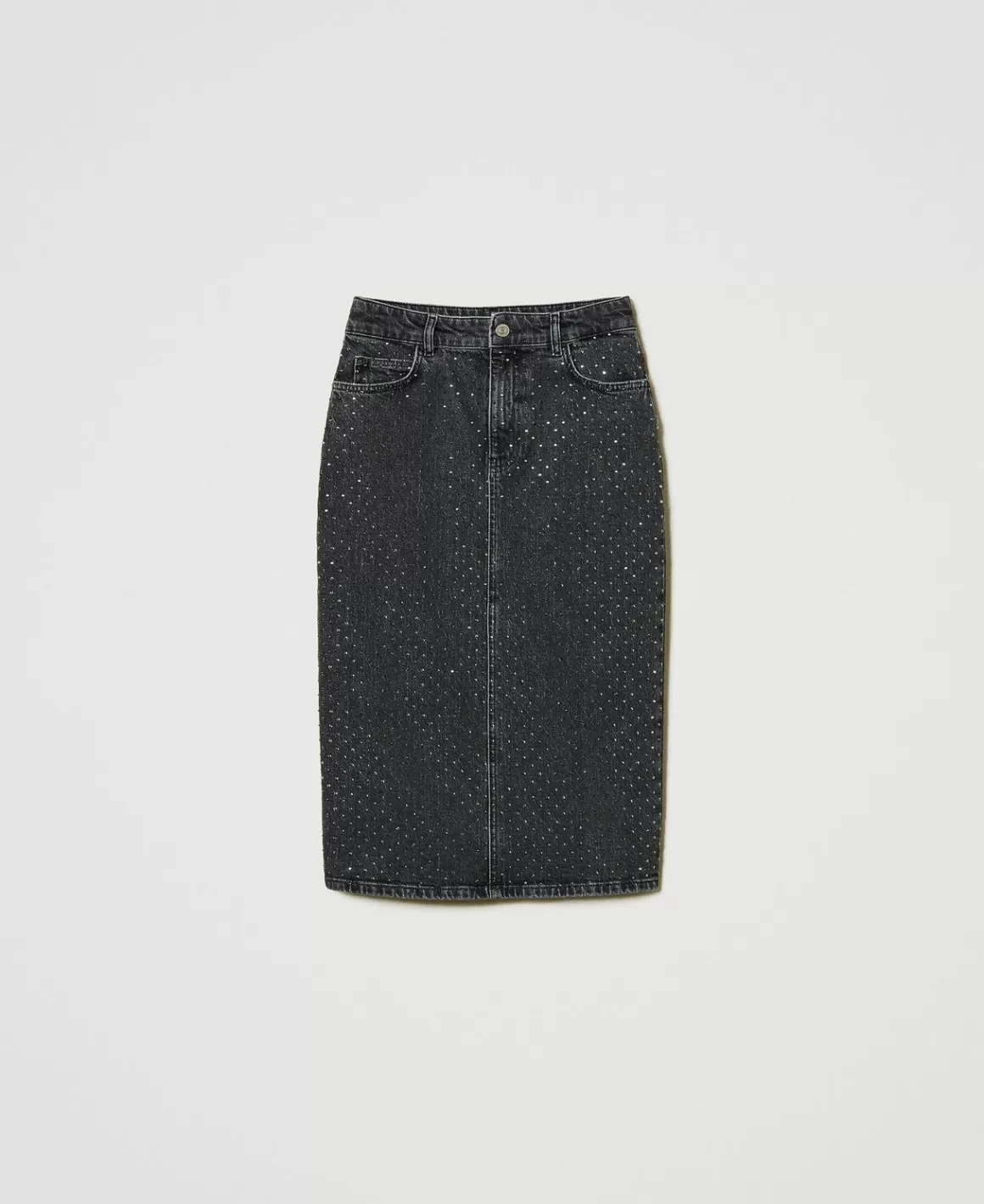 TWINSET Milano Jupes*Jupe Mi-longue En Jean Avec Strass Denim Noir