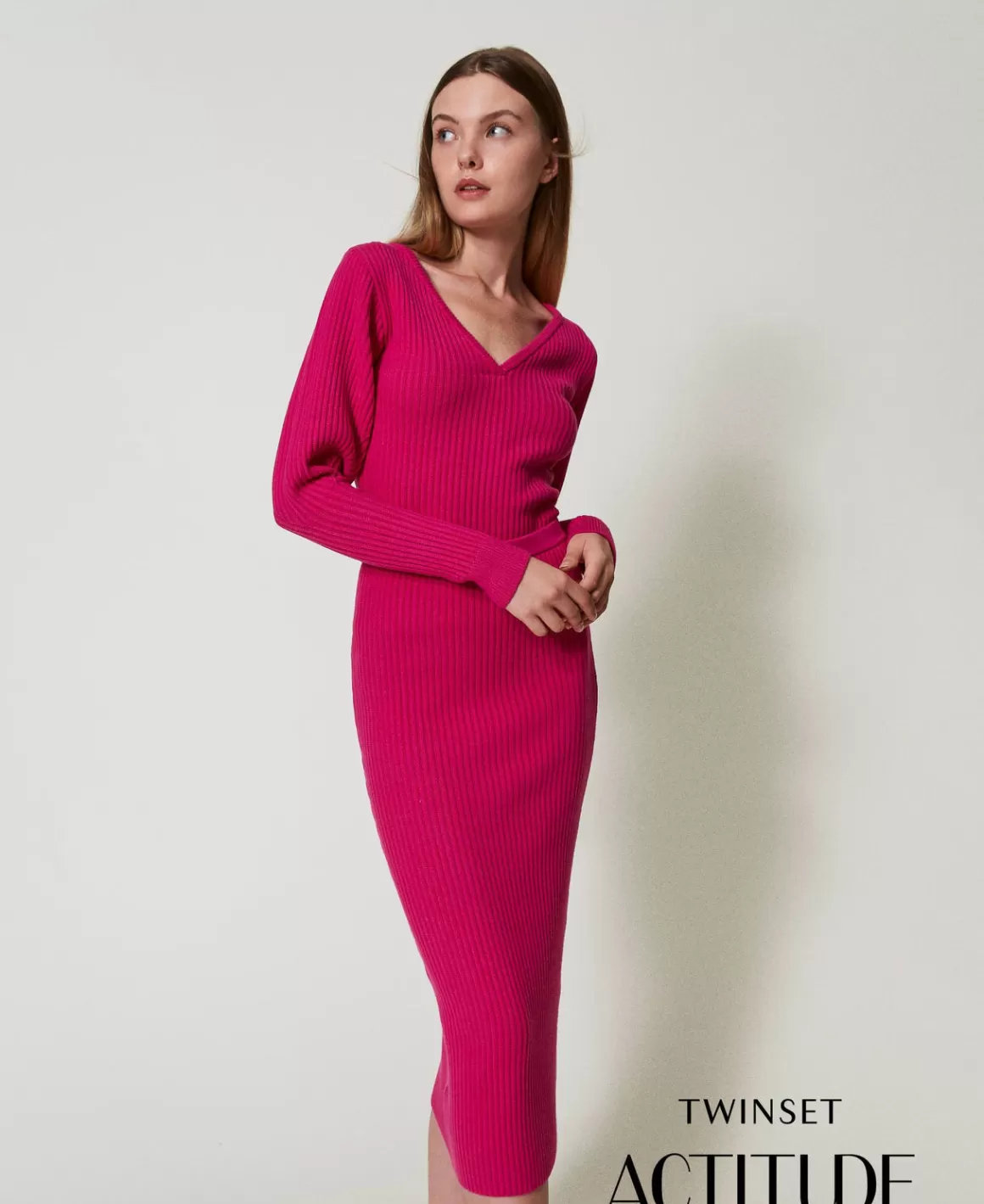 TWINSET Milano Jupes*Jupe Mi-longue En Maille Côtelée Super Pink