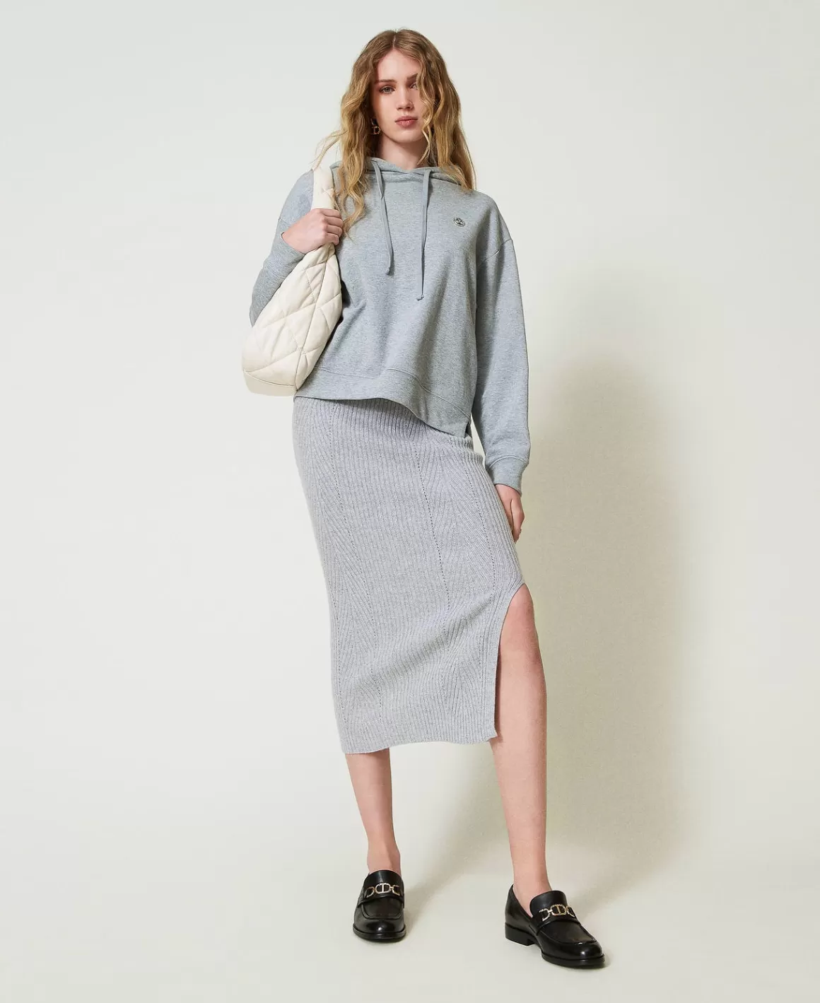 TWINSET Milano Jupes*Jupe Mi-longue En Maille Mélangée De Laine Et Lurex Bicolore Gris/Argent