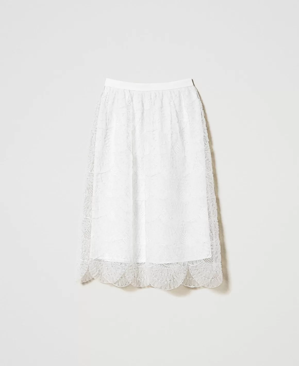 TWINSET Milano Jupes*Jupe Mi-longue En Organza Avec Broderies Crème White