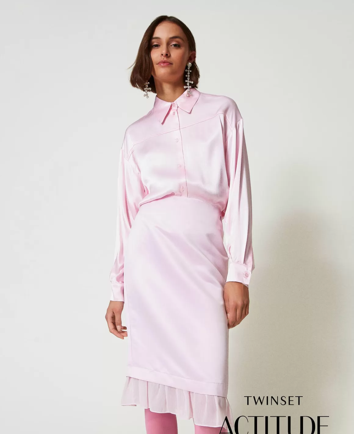 TWINSET Milano Jupes*Jupe Mi-longue En Satin Duchesse Rose « Pink Tulle »