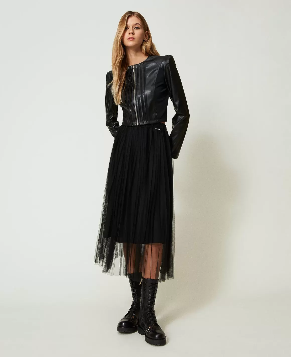 TWINSET Milano Jupes*Jupe Mi-longue En Tulle Plissé Noir