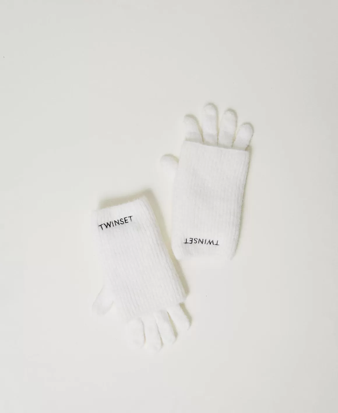 TWINSET Milano Accessoires*Lot De Gants En Maille Avec Broderie Siglée Off White