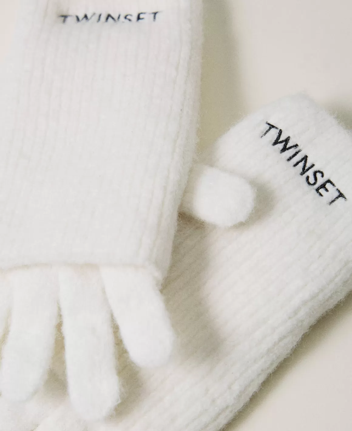 TWINSET Milano Accessoires*Lot De Gants En Maille Avec Broderie Siglée Off White