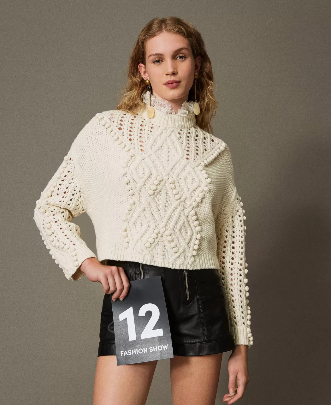 TWINSET Milano Pulls Et Cardigans*Maille En Laine Mélangée Avec Mélange De Points Blanc Neige