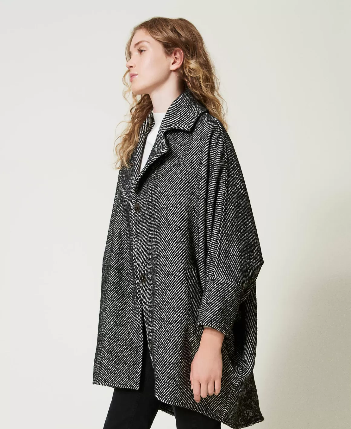 TWINSET Milano Manteaux Et Trenchs*Manteau Court En Drap Bicolore Blanc / Noir