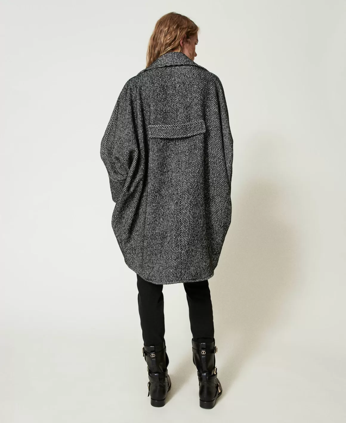 TWINSET Milano Manteaux Et Trenchs*Manteau Court En Drap Bicolore Blanc / Noir