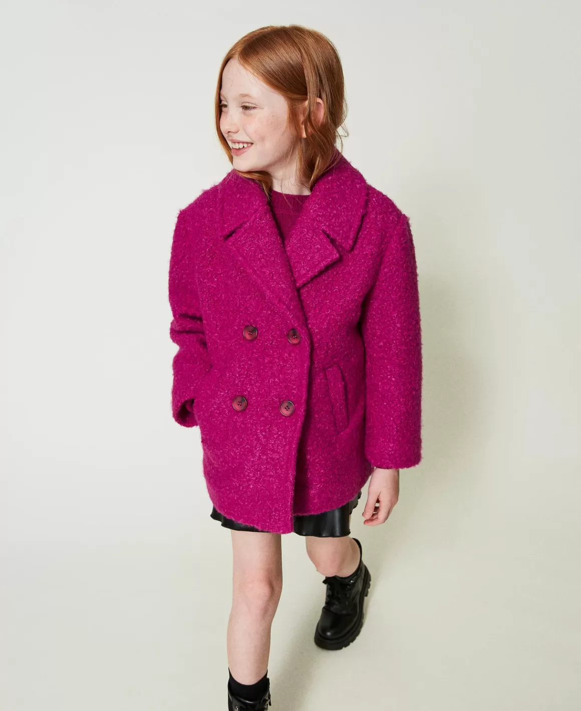 TWINSET Milano Blousons Et Manteaux*Manteau Croisé En Drap Bouclette Magenta Purple