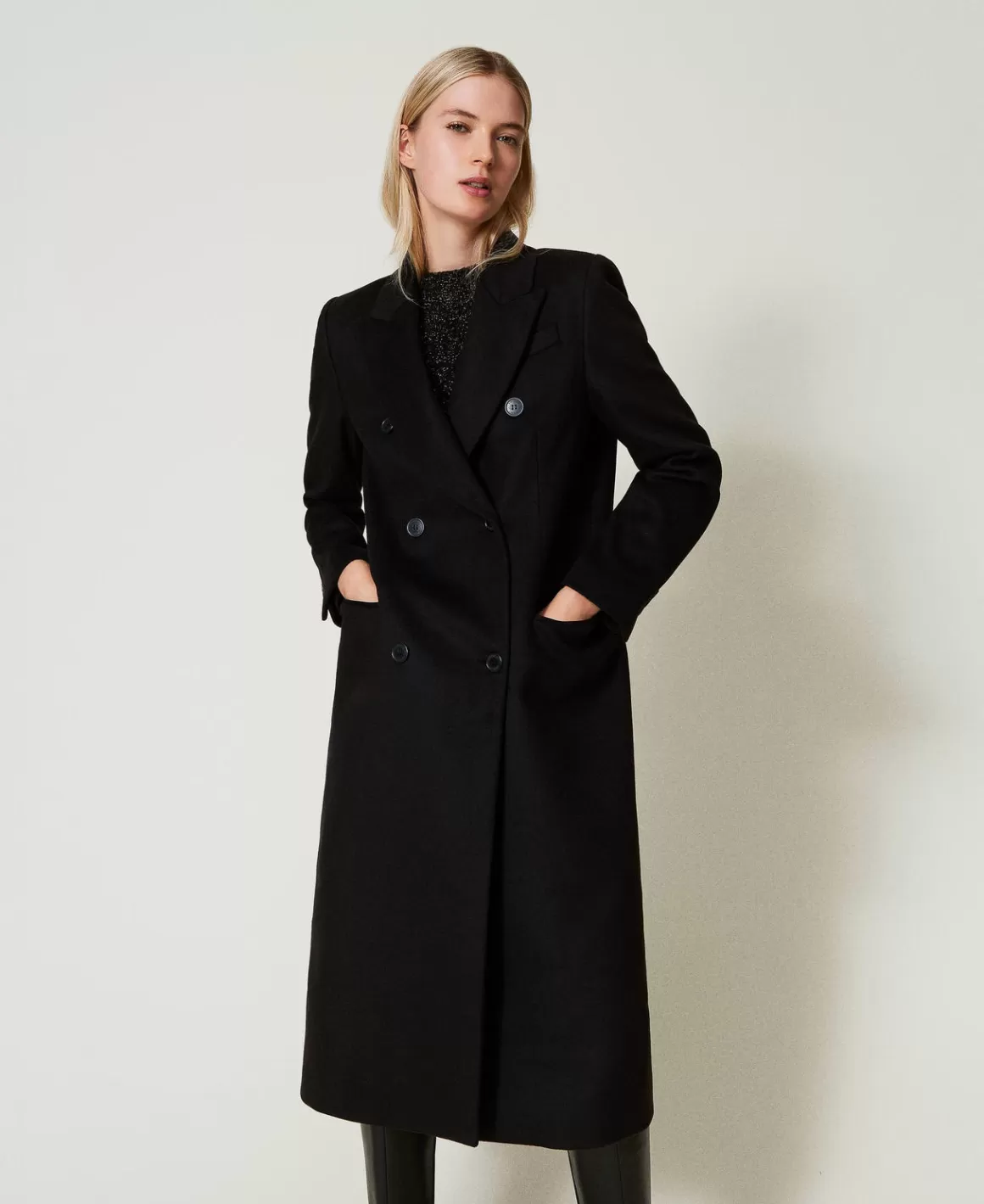 TWINSET Milano Manteaux Et Trenchs*Manteau Droit En Laine Mélangée Noir