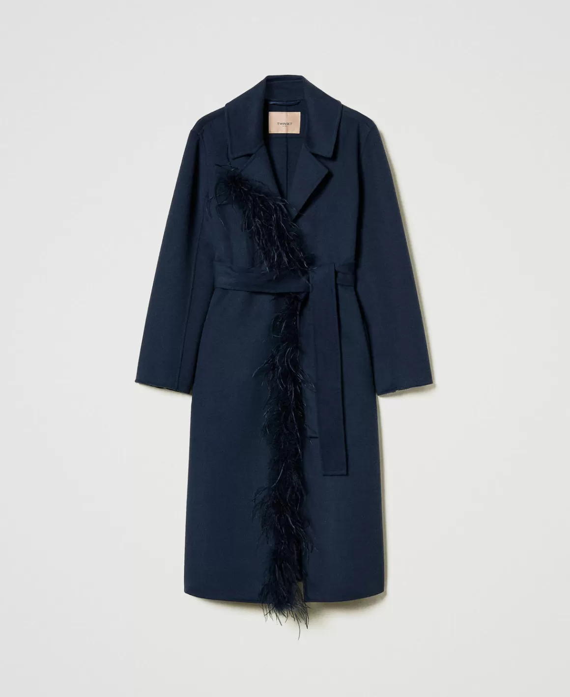 TWINSET Milano Manteaux Et Trenchs*Manteau En Drap Double De Laine Mélangée Avec Plumes Indigo