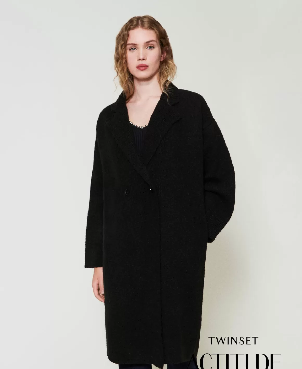 TWINSET Milano Manteaux Et Trenchs*Manteau En Fil Recyclé Bouclé Noir