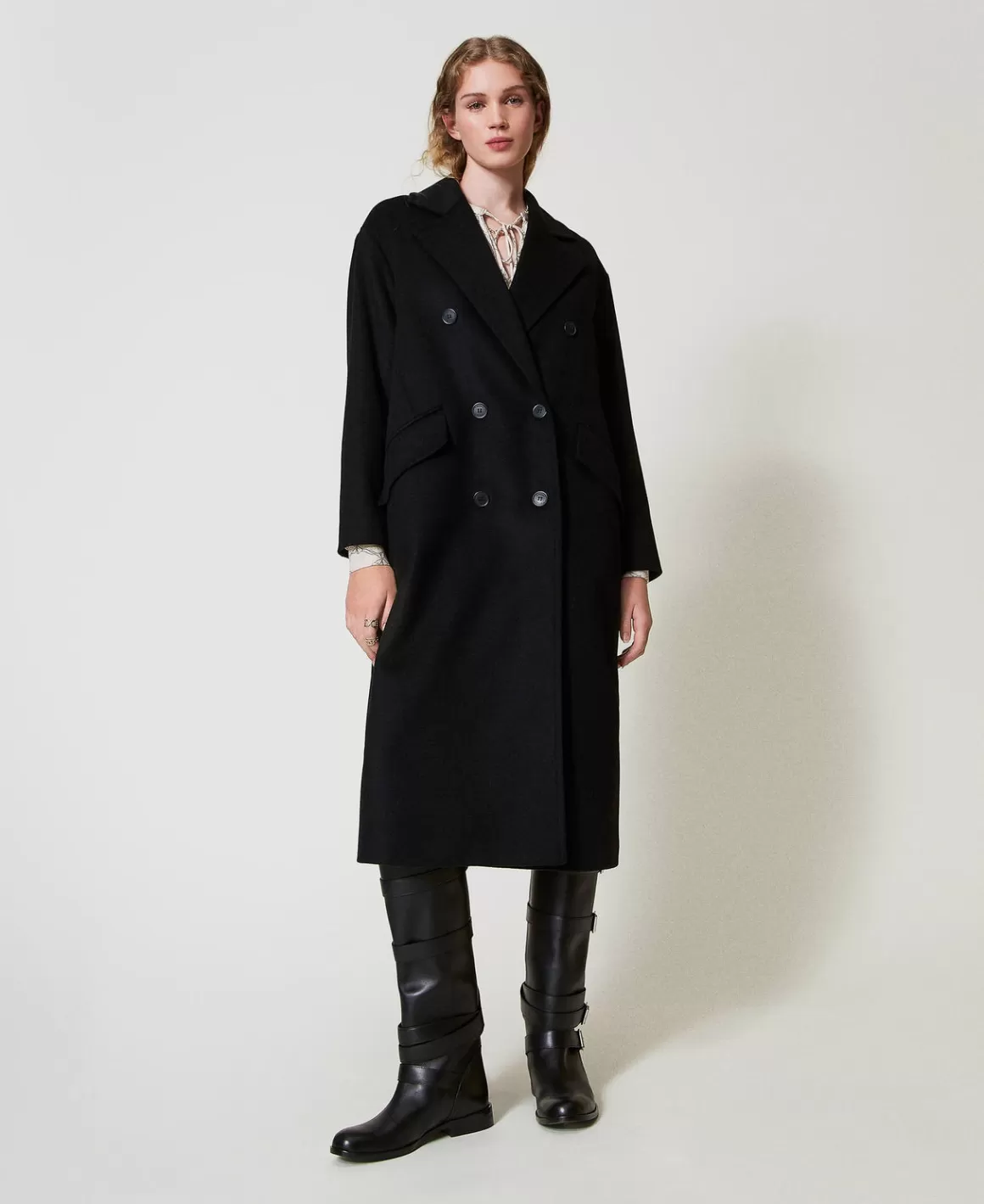 TWINSET Milano Manteaux Et Trenchs*Manteau Fluide En Laine Mélangée Noir