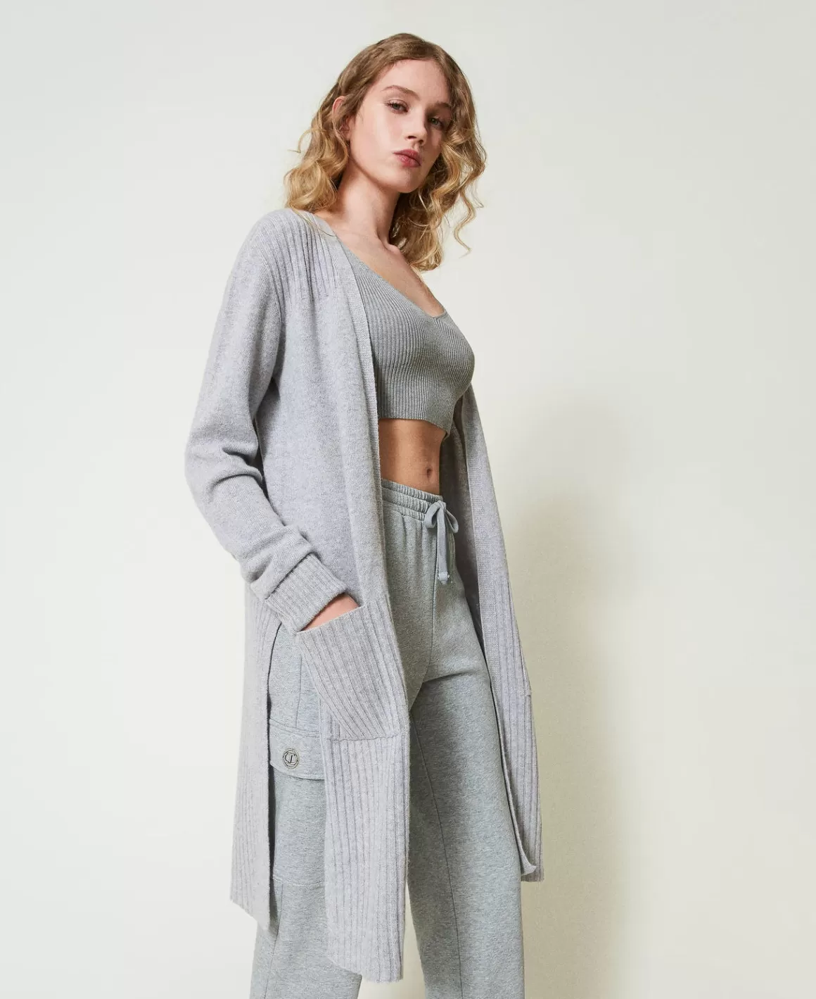 TWINSET Milano Pulls Et Cardigans*Maxi Cardigan En Mélange De Laine Et Lurex Bicolore Gris/Argent