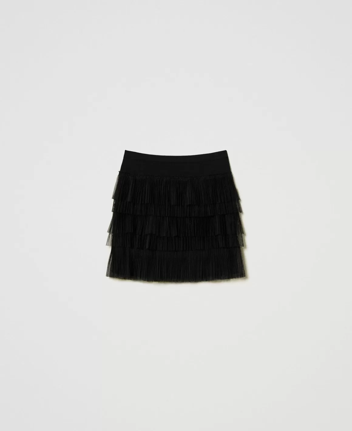 TWINSET Milano Jupes*Mini-jupe En Maille Avec Volants En Tulle Noir