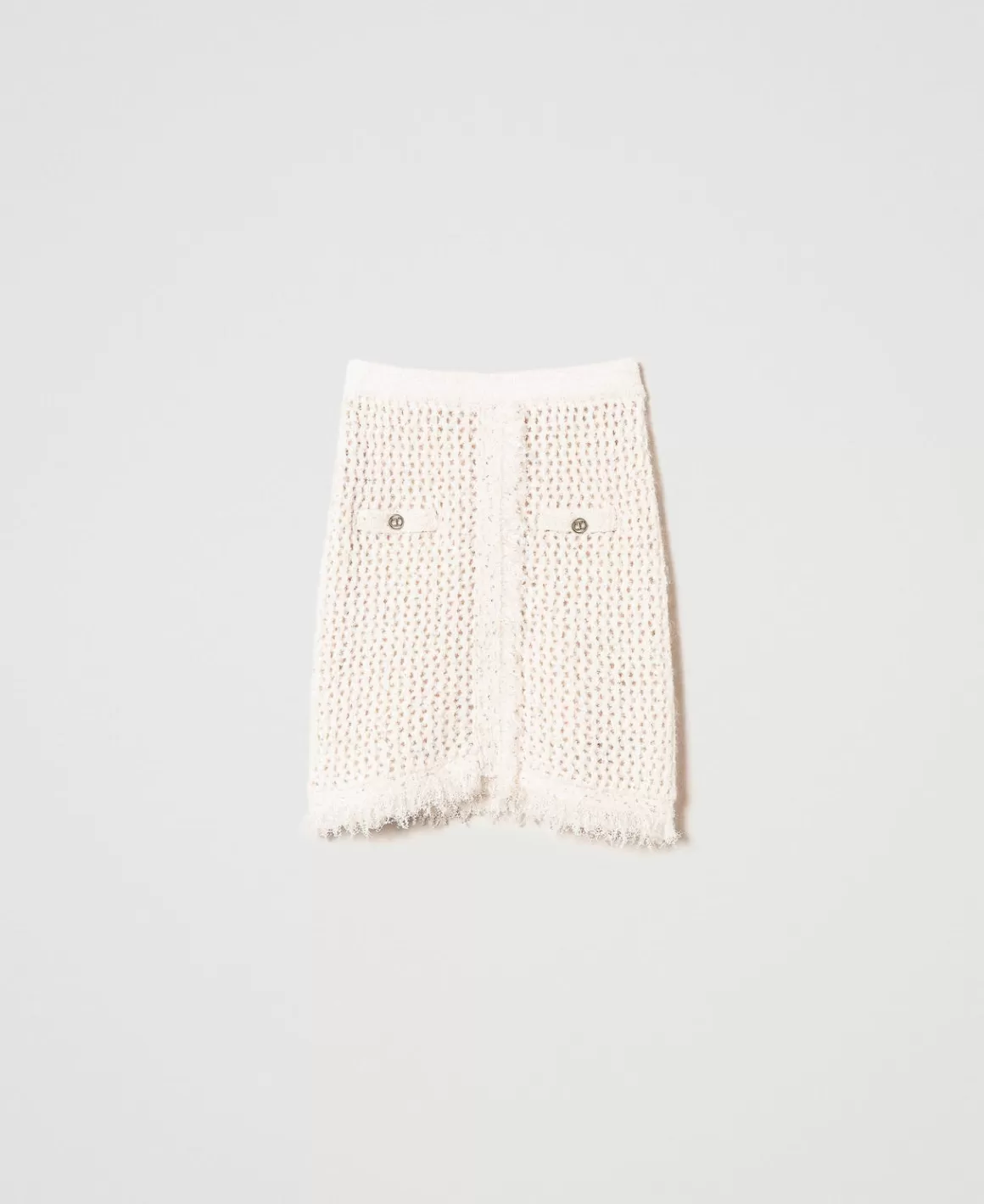 TWINSET Milano Jupes*Mini-jupe En Maille Jacquard Point Filet Blanc « Old White »