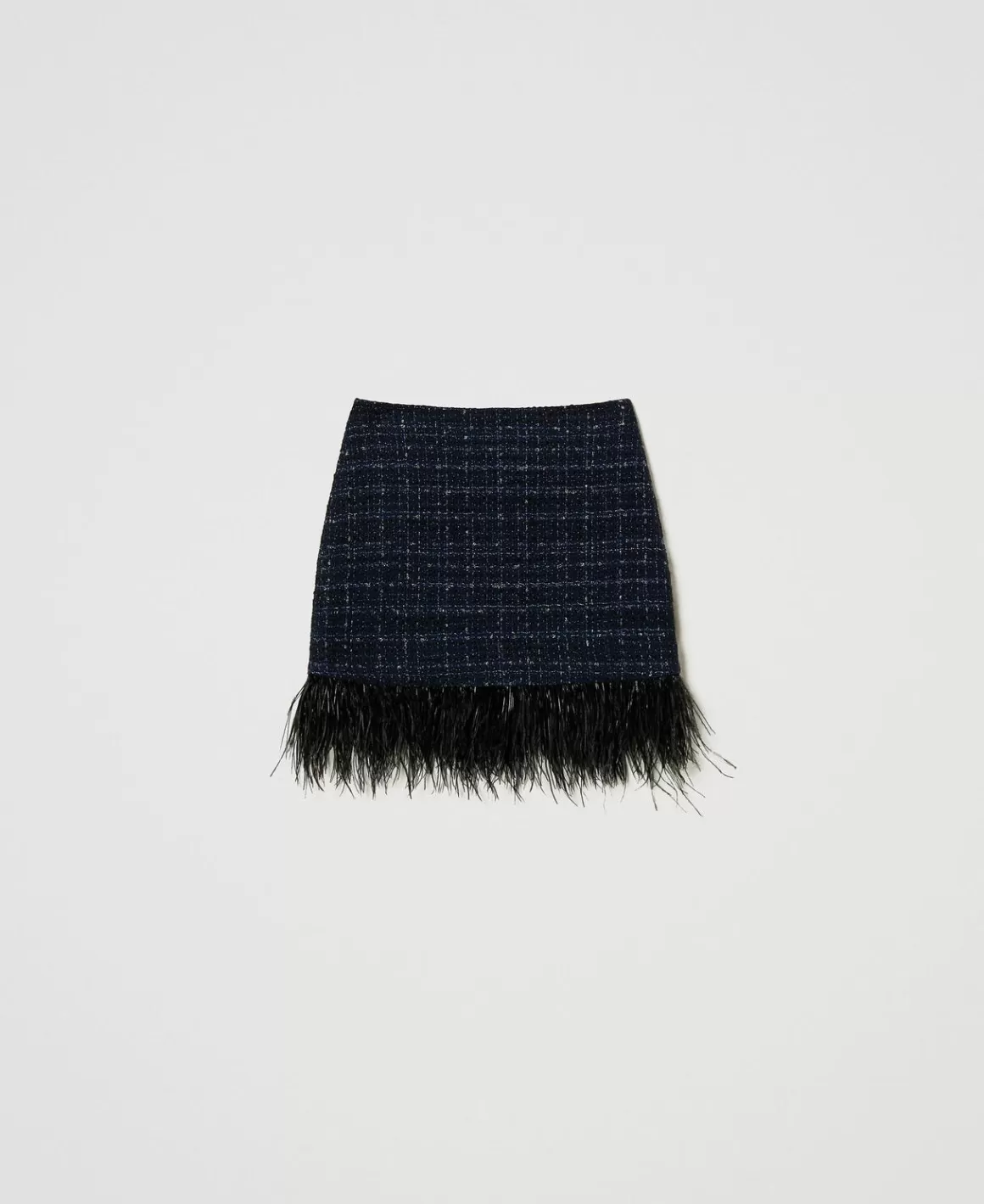 TWINSET Milano Jupes*Mini-jupe En Tissu Bouclé Avec Plumes Bouclé Bleu Denim/Noir