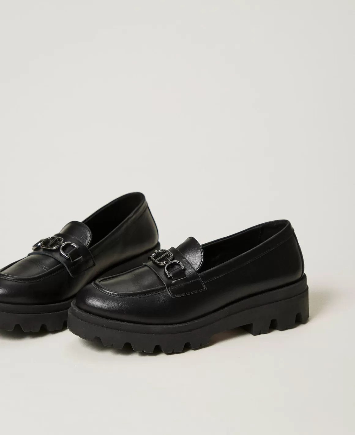 TWINSET Milano Chaussures*Mocassins En Cuir Avec Oval T Noir