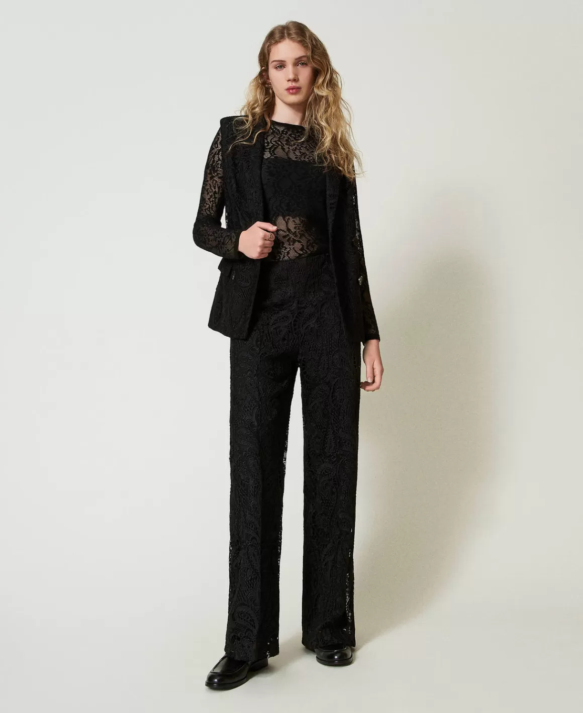 TWINSET Milano Pantalons Élégants | Pantalons Larges Et Palazzo*Pantalon Ample En Dentelle Macramé Noir