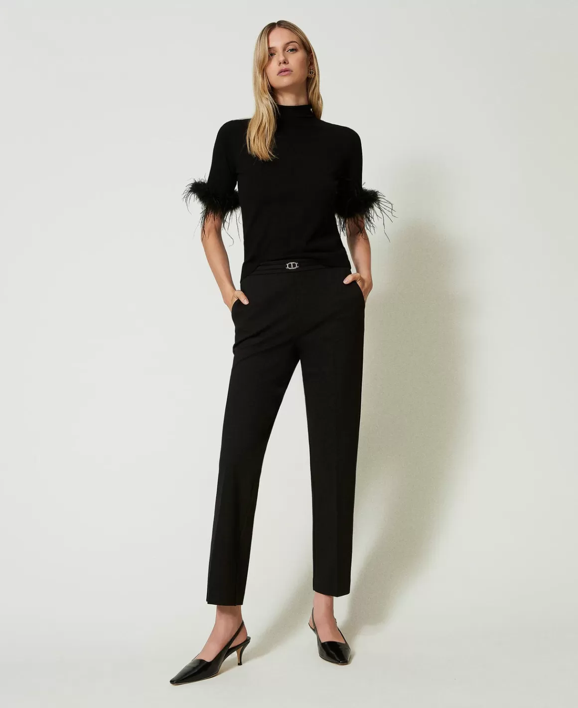 TWINSET Milano Pantalons Élégants | Pantalons Droits Et Cigarette*Pantalon Avec Bride Oval T Et Pli Noir