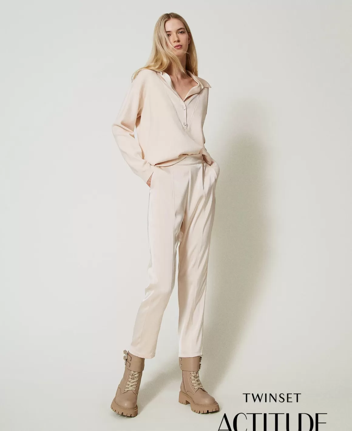 TWINSET Milano Pantalons Droits Et Cigarette*Pantalon Cigarette En Satin Rose Cloud Pink