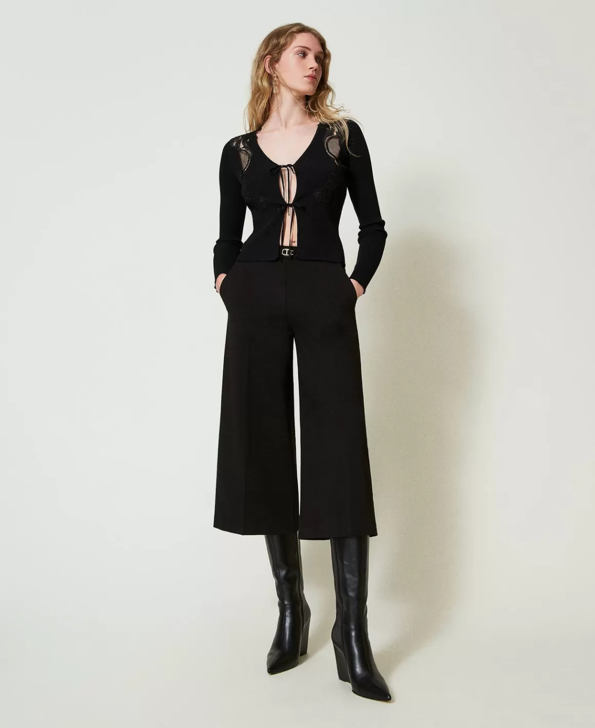 TWINSET Milano Pantalons Larges Et Palazzo*Pantalon Cropped Avec Bride Oval T Noir